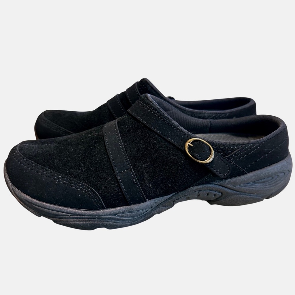 Easy Spirit Seequinox Black Suede Leather Mules Clogs Shoes Women's 6.5M